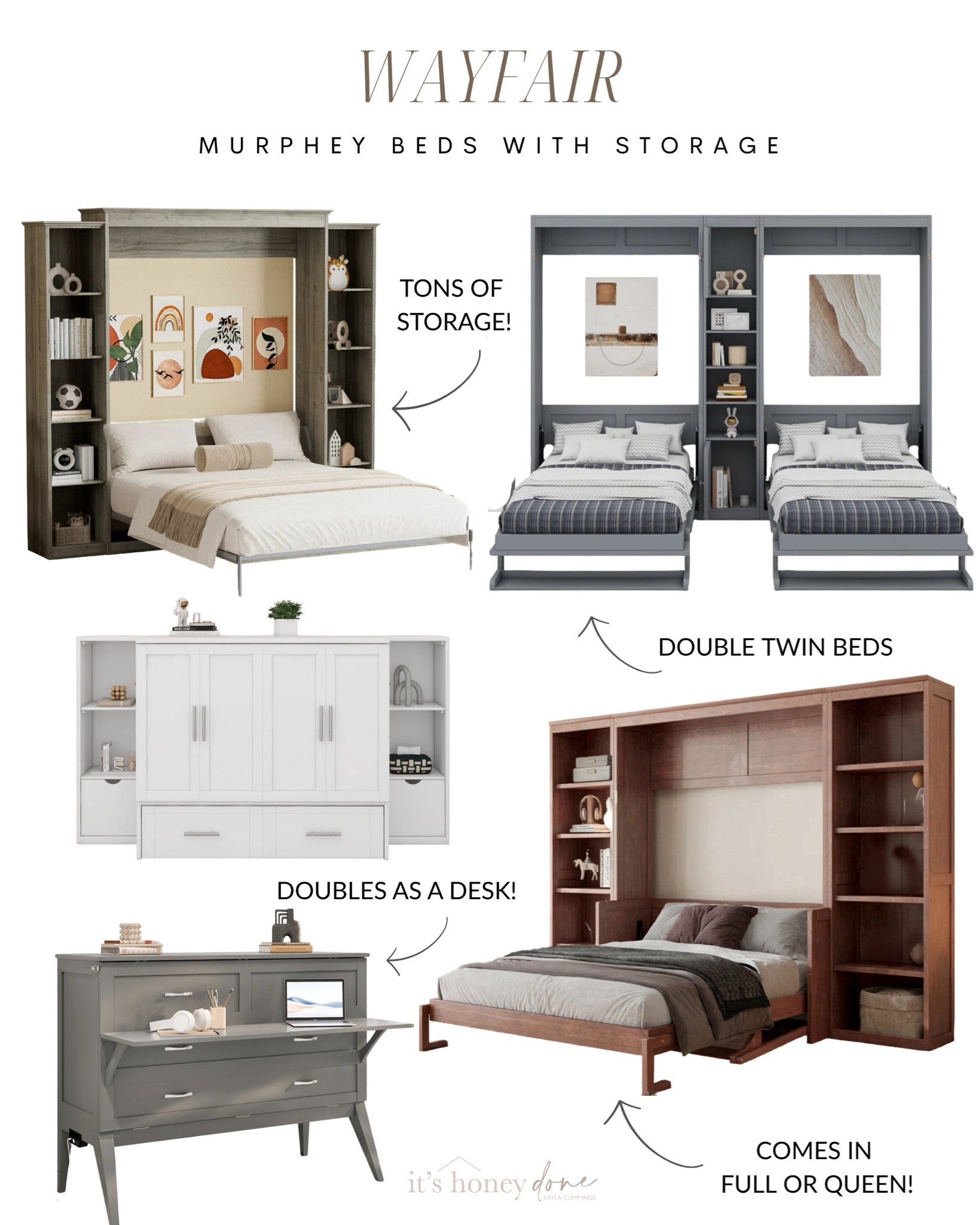 @Wayfair has so many good Murphy bed options with storage. Perfect for a home office, playroom, or any multipurpose room in the house!