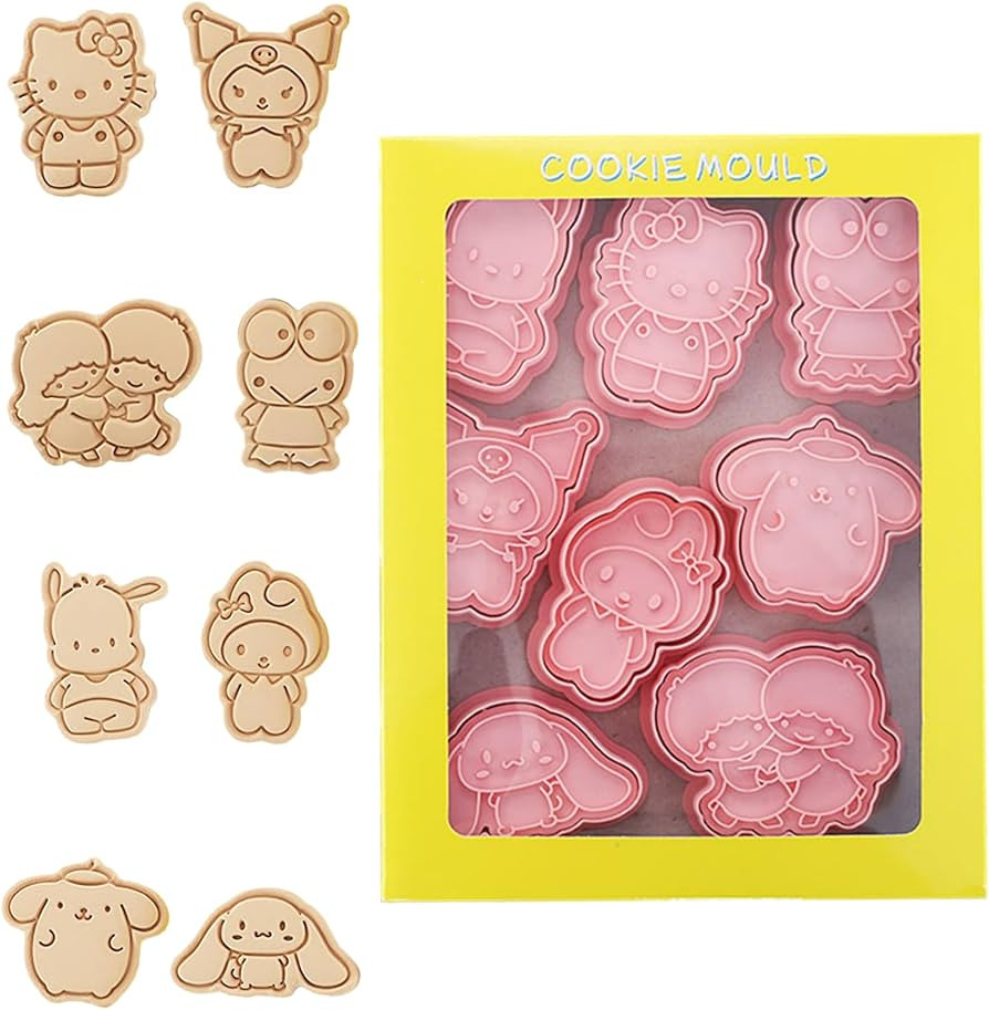 8 Pcs Cute Cookie Cutters Kitty Cartoon Embossed Cookie Stamps Melody Cat Kawaii Cuter Set Cookie... | Amazon (US)
