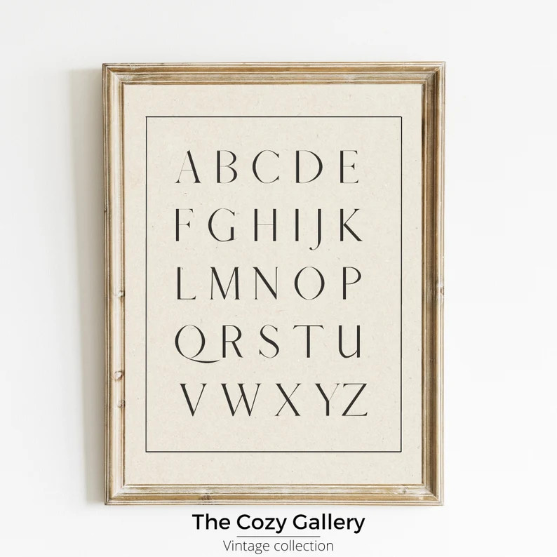 Vintage Alphabeth Print Nursery Neutral Art, Illustration Abc's Wall Decor for Kids Room, Neutral... | Etsy (US)