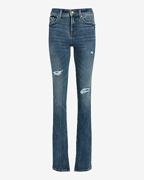 Mid Rise Medium Wash Ripped Skyscraper Jeans | Express