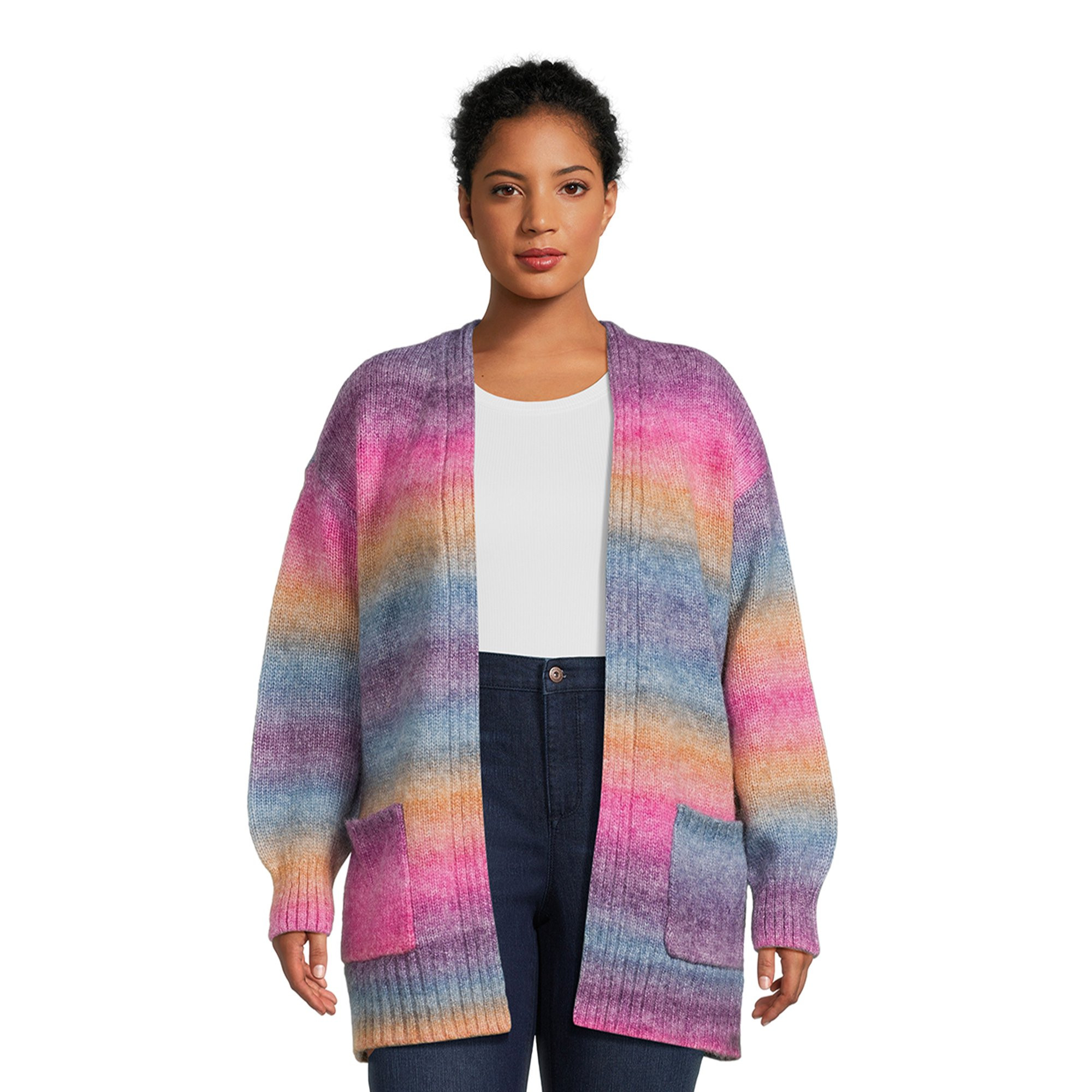 99 Jane Street Women's Plus Balloon Sleeve Drop Shoulder Open Cardigan with Pockets | Walmart (US)