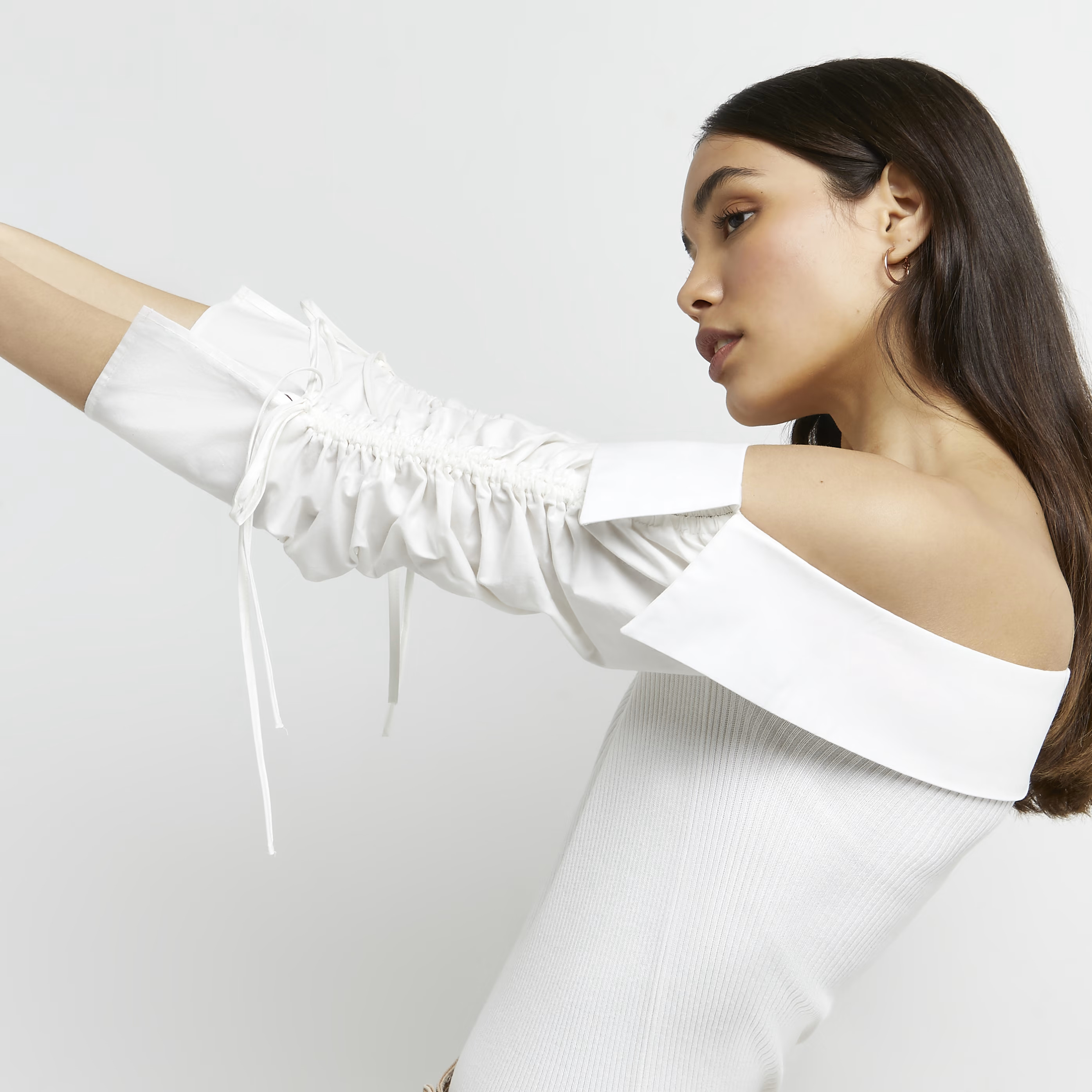 River Island Womens White knitted one shoulder top | River Island (UK & IE)