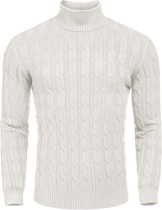 COOFANDY Men's Slim Fit Turtleneck Sweater Casual Twisted Knitted Pullover Sweaters | Amazon (US)