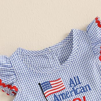 4th of July Baby Girl Outfits American Flag Plaid Flying Sleeve A-line Dress Toddler Fourth of Ju... | Amazon (US)