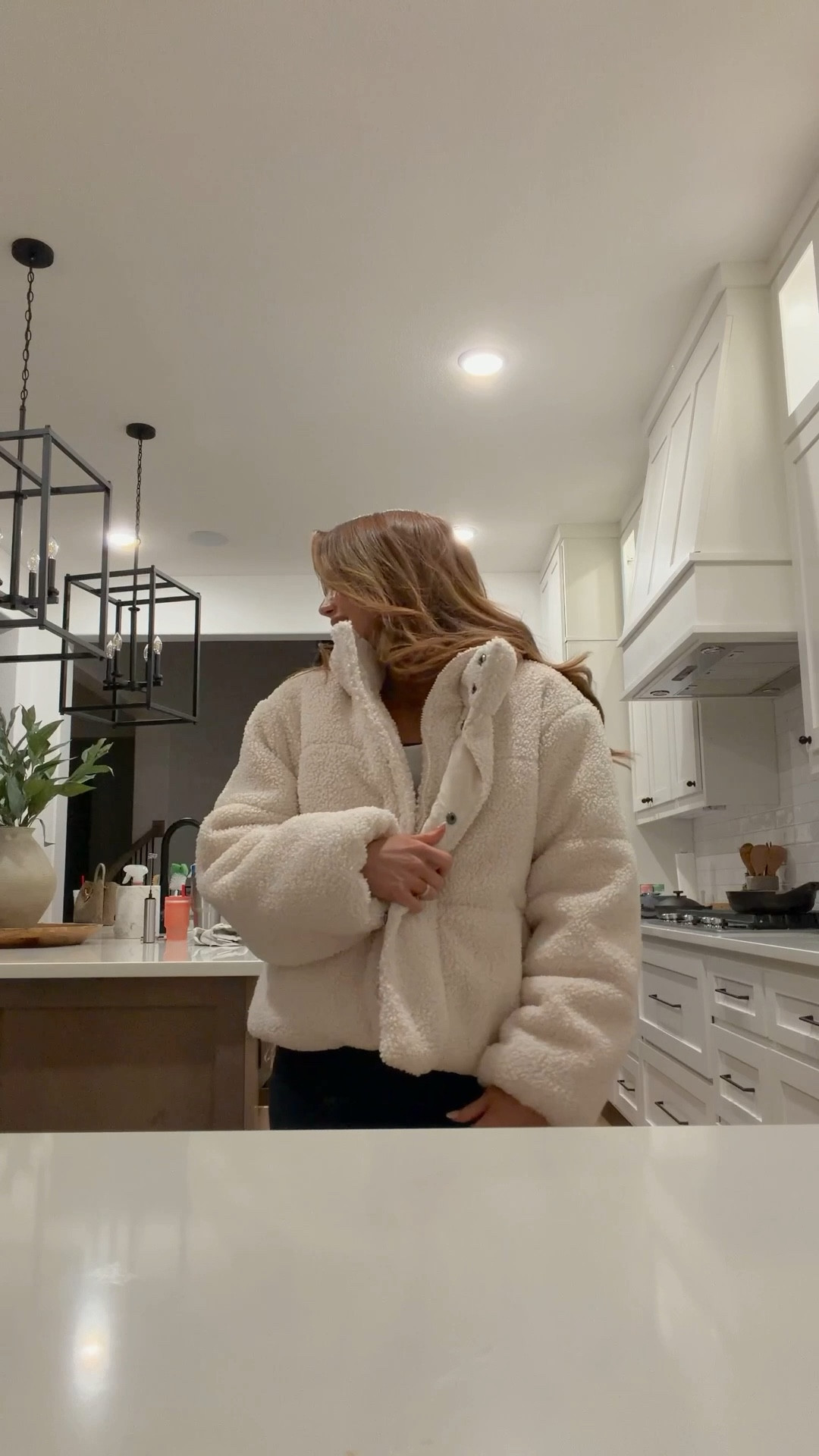 amazon puffer jacket  sherpa version is out of stock but lots of other colors. wearing a small. 