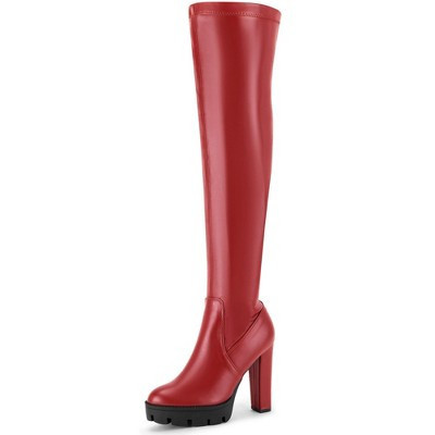 Perphy Women's Platform Block Heels Over the Knee High Boots Red 7 | Target