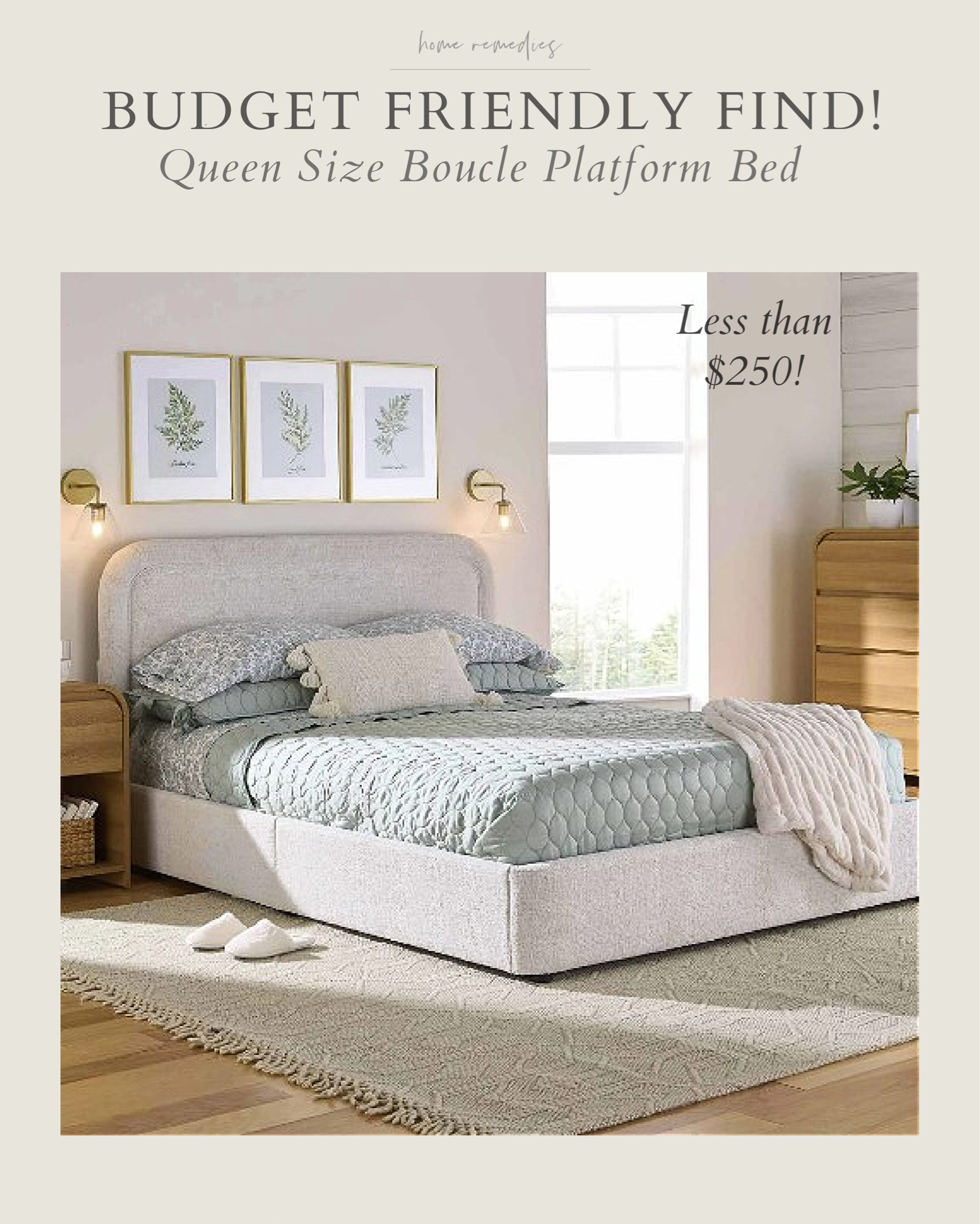 I can't believe the price on this boucle upholstered platform bed! It's a queen size for less than $250! back to school, dorm room, bedroom, guest room

#LTKHome #LTKStyleTip #LTKSeasonal