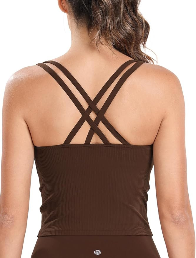 HeyNuts Zeal Bras Longline Ribbed Medium Support Sports Bras, Crisscross Back Tank Tops with Remo... | Amazon (US)