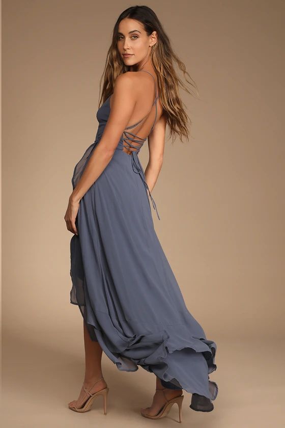 In Love Forever Granite Blue Lace-Up High-Low Maxi Dress | Lulus (US)