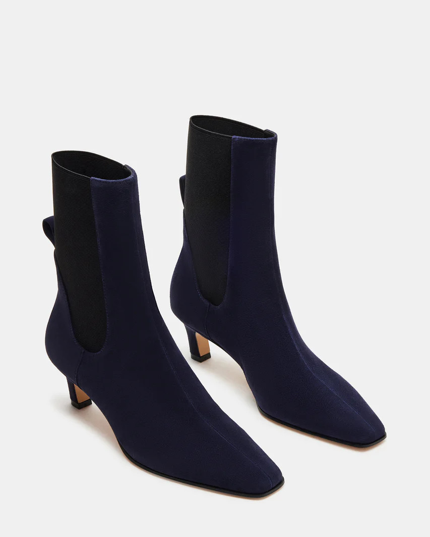 INFERNO Navy Suede Square Toe Ankle Boot | Women's Booties | Steve Madden (US)