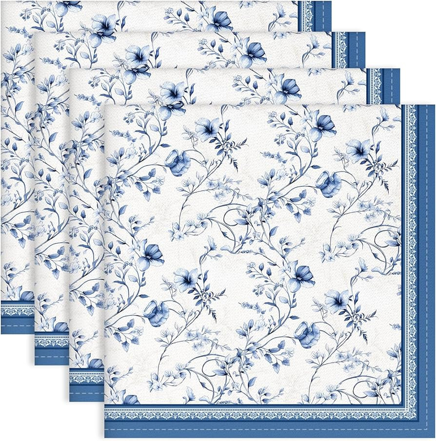 Blue Rose Watercolor Floral Print Cloth Napkins 100% Cotton, 18" X 18" Dinner Napkins Cloth Set, ... | Amazon (US)