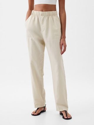 High Rise Linen-Cotton Pull-On Pants | Gap (CA)