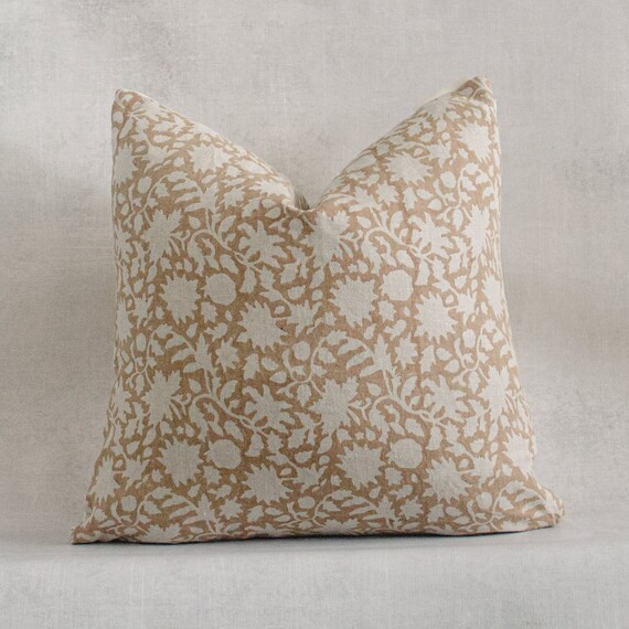 Designer Floral Tan Beige on off White Linen Pillow Cover  - Etsy | Etsy (US)