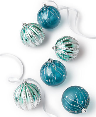 Seaside Clear Blue & Silver Shatterproof Ornaments, Set of 6 | Macy's