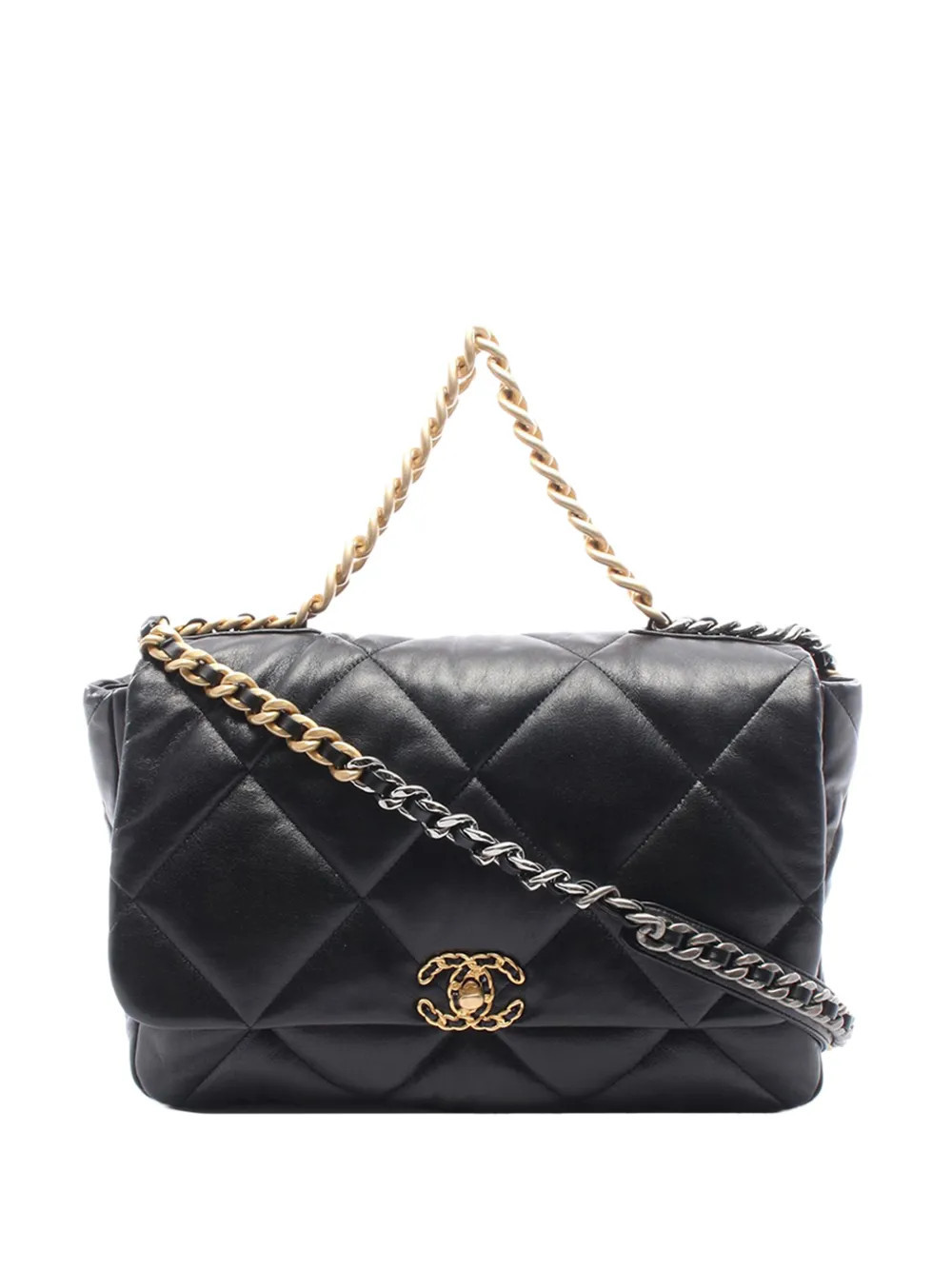 CHANEL Pre-Owned 2019 Maxi Lambskin 19 Flap satchel - Black | Farfetch Global