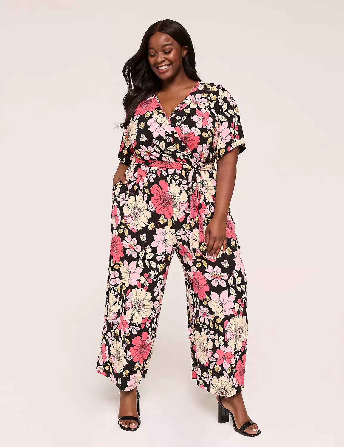 Surplice-Neck Tie-Waist Jersey Jumpsuit | Lane Bryant (US)