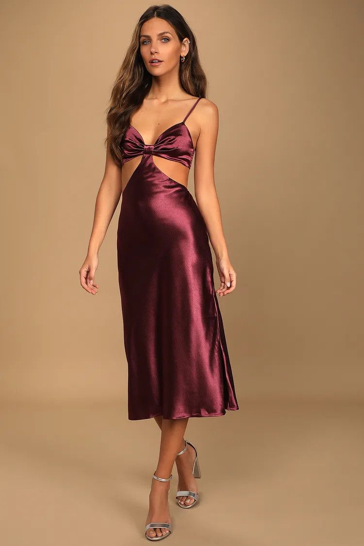Need My Love Plum Purple Satin Cutout Midi Dress | Lulus (US)