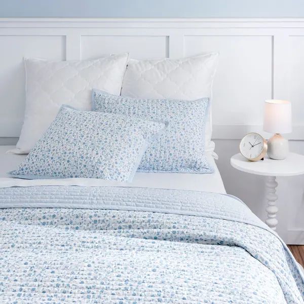 Martha Stewart Leigh Floral 3 Piece Quilt Set - Blue - King | Bed Bath & Beyond
