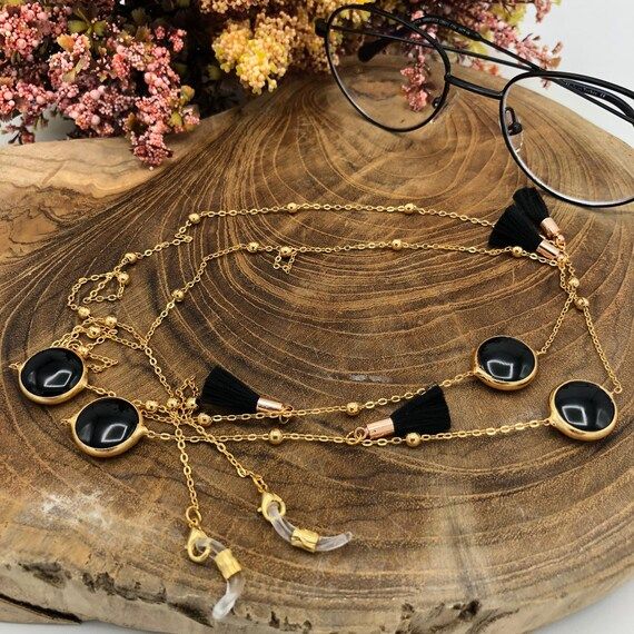24k Shiny Black Onyx Gemstone Glasses Chain, Cadeau pour les femmes, Cadeau pour valentine, Gemst... | Etsy (CAD)