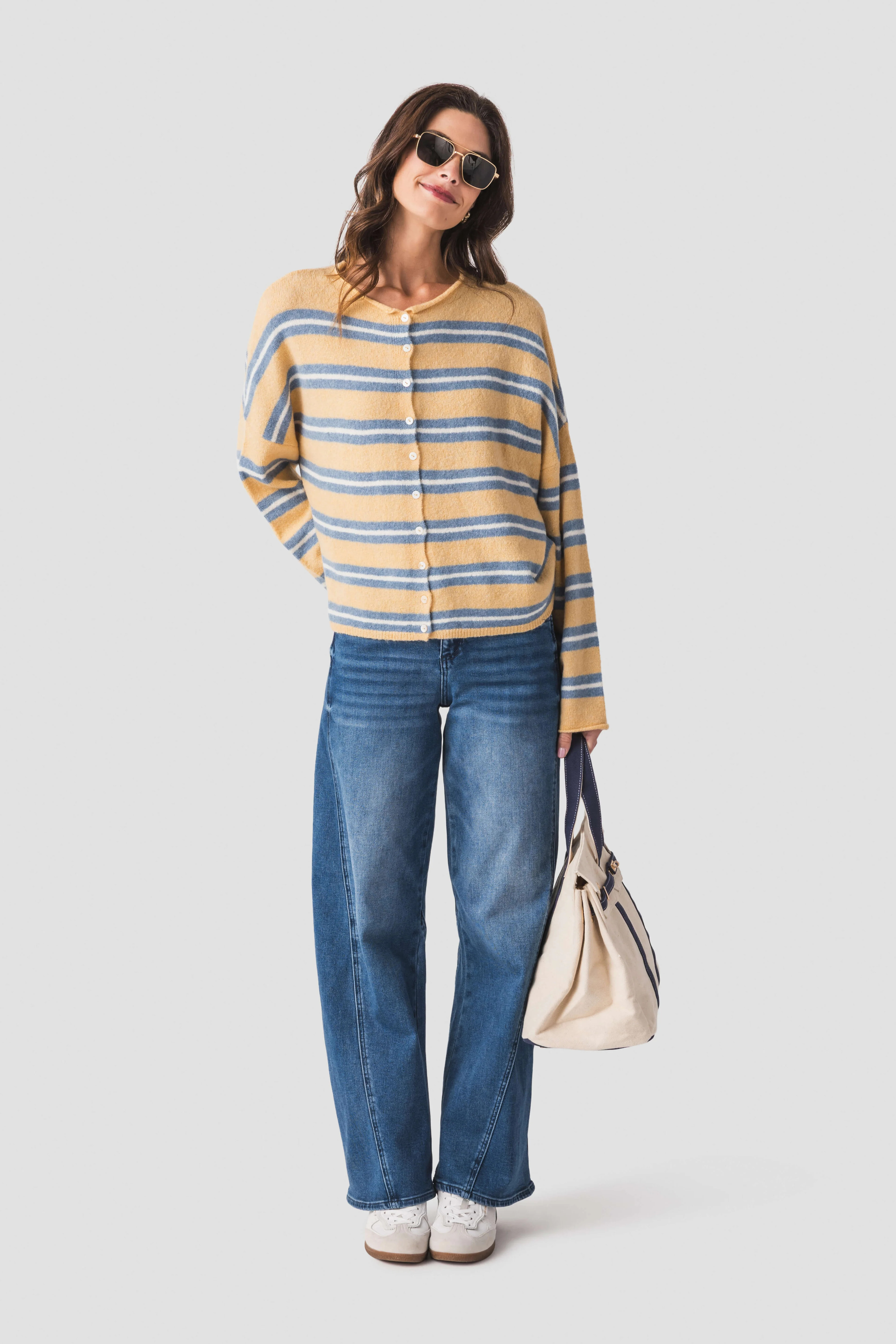 Things Between Varsity Striped Piper Cardigan | Social Threads