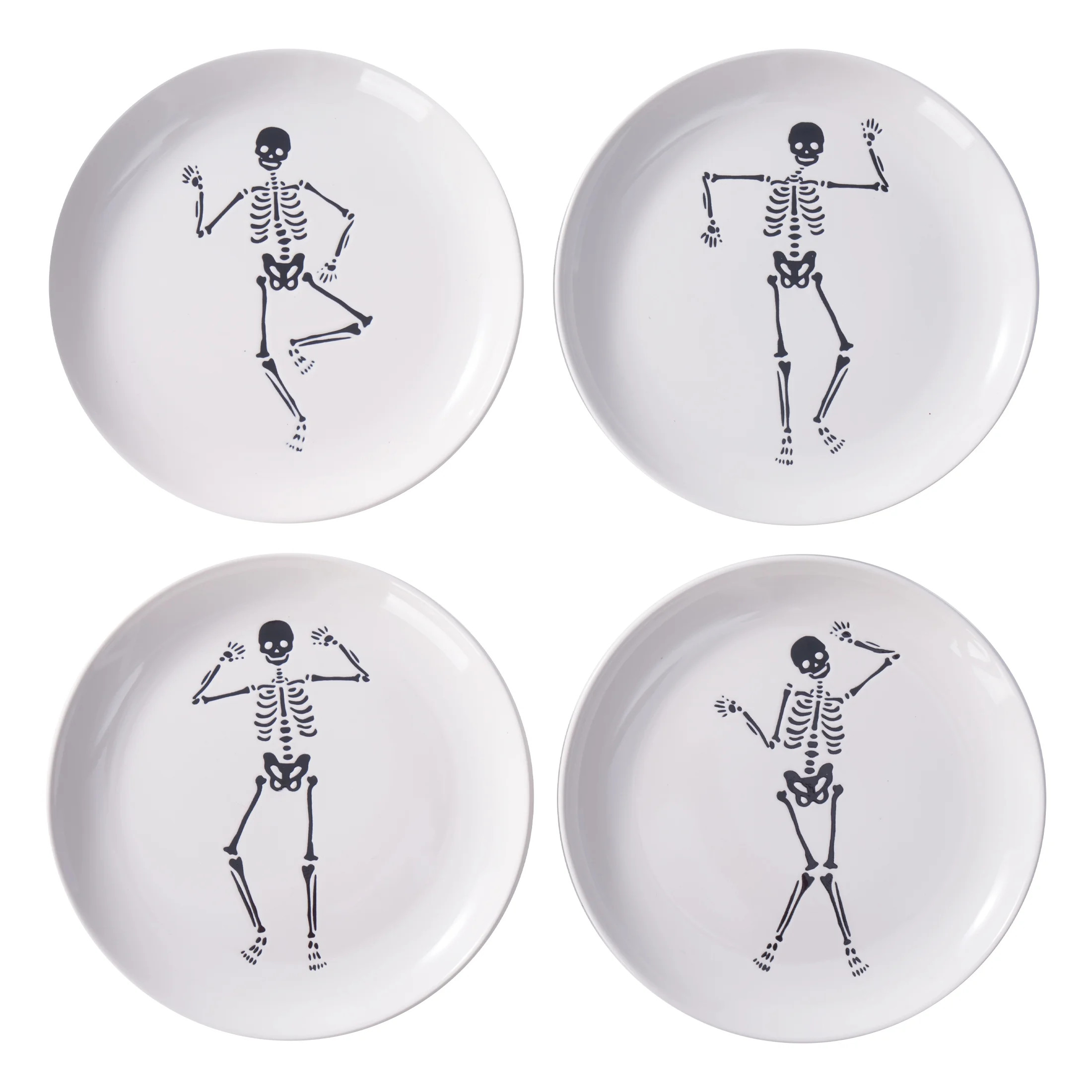 Way to Celebrate Halloween 4Pk Dancing White Skeleton Appetizer Ceramic Plates - Walmart.com | Walmart (US)
