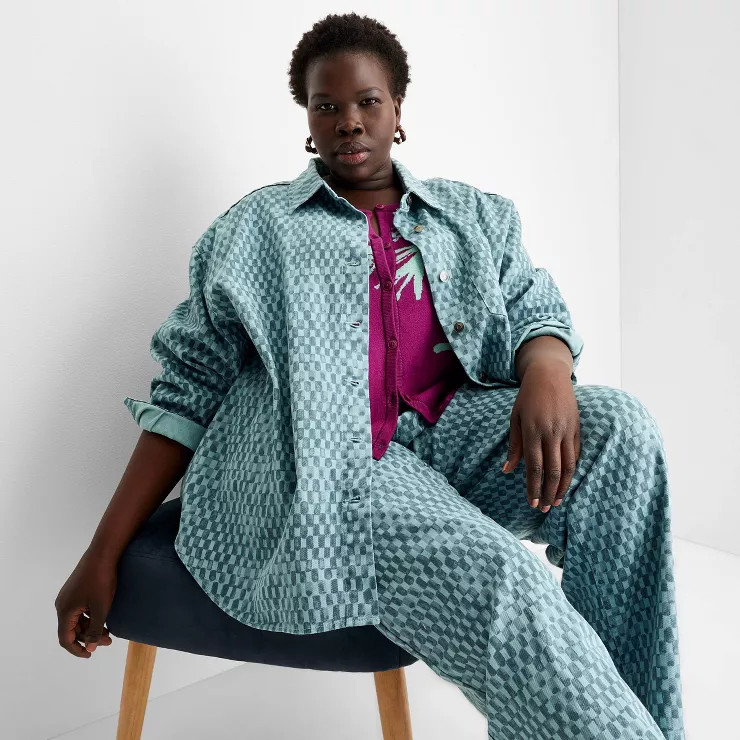 Women's Long Sleeve Checked Denim Shirt - Future Collective™ with Gabriella Karefa-Johnson Blue | Target