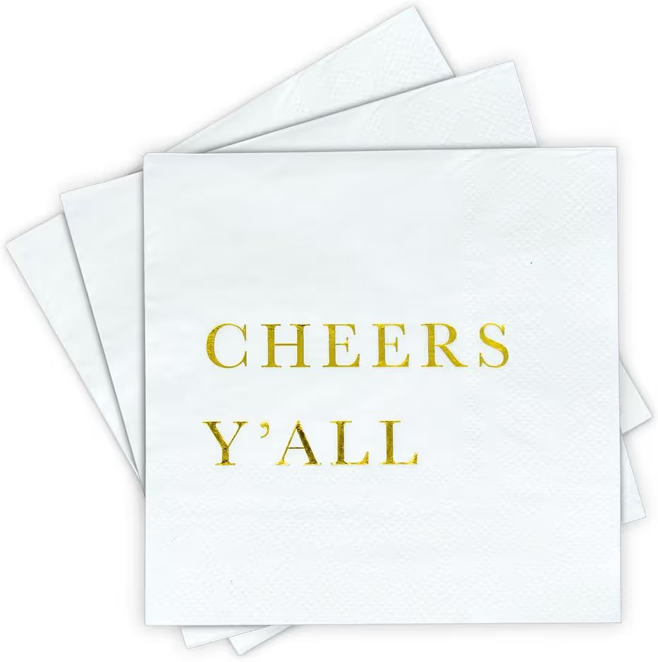 Cheers Y’all Christmas Cocktail Napkins – Gold Foil 3-Ply Disposable Napkins for Christmas Pa... | Amazon (US)
