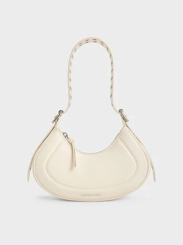 Cream Petra Grommet-Strap Curved Shoulder Bag | CHARLES & KEITH UK | Charles & Keith UK