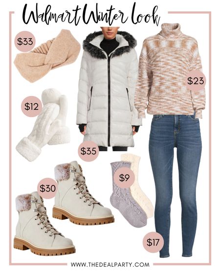 Walmart Winter Outfit | Winter Look | White Puffer Jacket | White Boots | Sherpa Booties | Casual Winter Look | Walmart Fashion