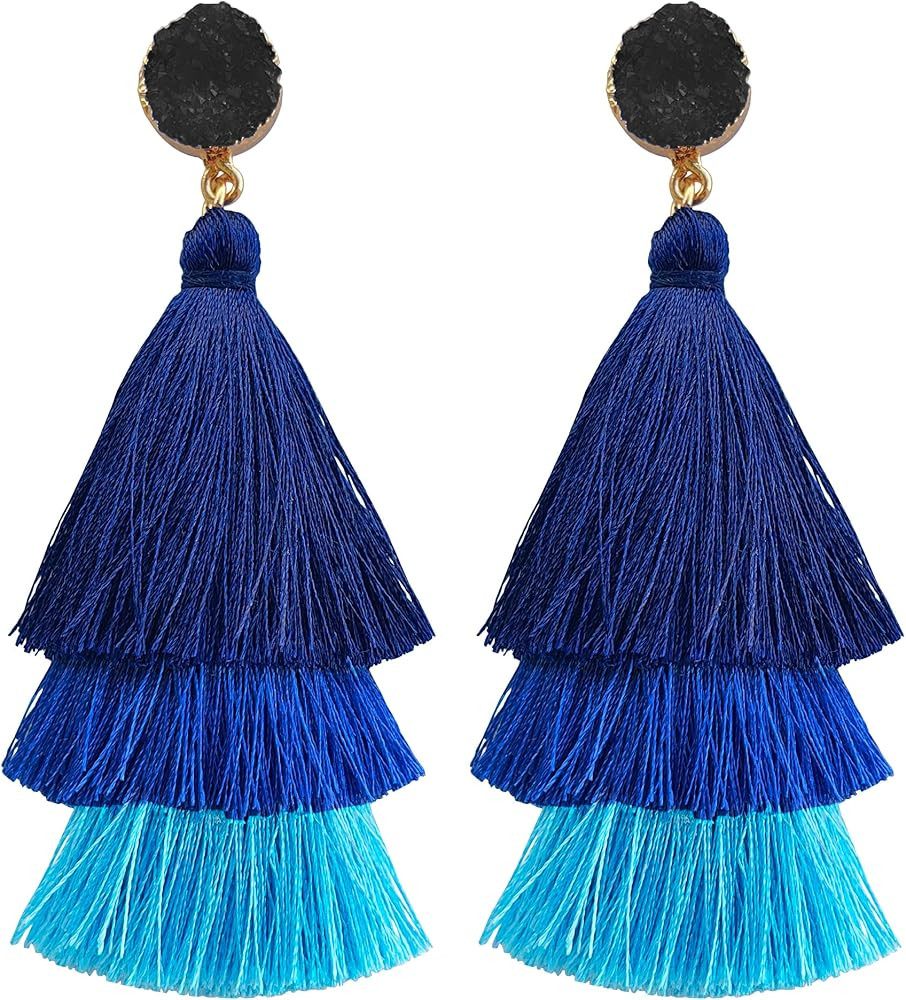Layered Tassel Earrings for Women Bohemian Colorful Tiered Tassel Dangle Drop Earrings for Christ... | Amazon (US)
