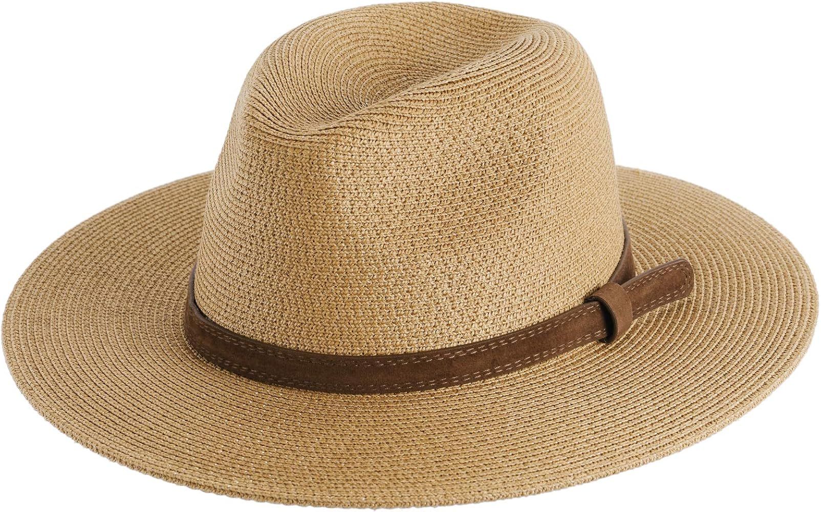 Panama Hat Sun Hats for Women Men Wide Brim Fedora Straw Beach Hat UV UPF 50 | Amazon (US)