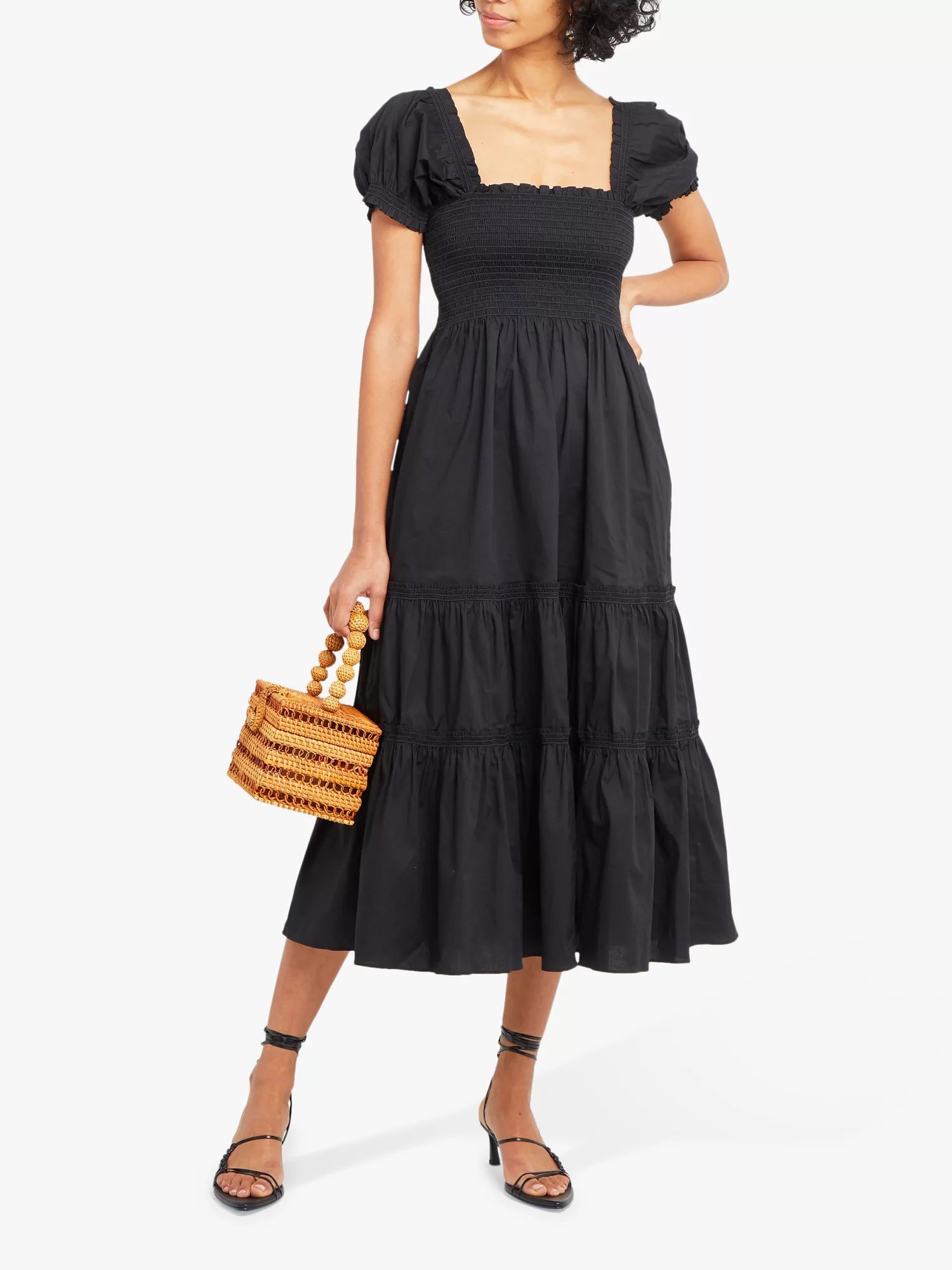 o.p.t Daphne Tiered Midi Dress, Black | John Lewis (UK)