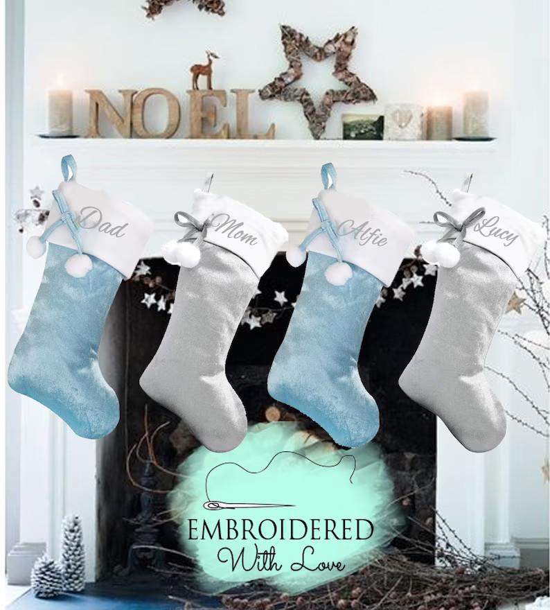 Personalised Blue and Silver Velvet Christmas Stocking - Etsy | Etsy (US)