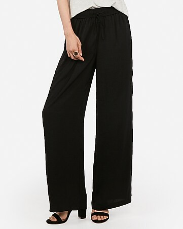 satin high waisted wide leg pull-on pant | Express