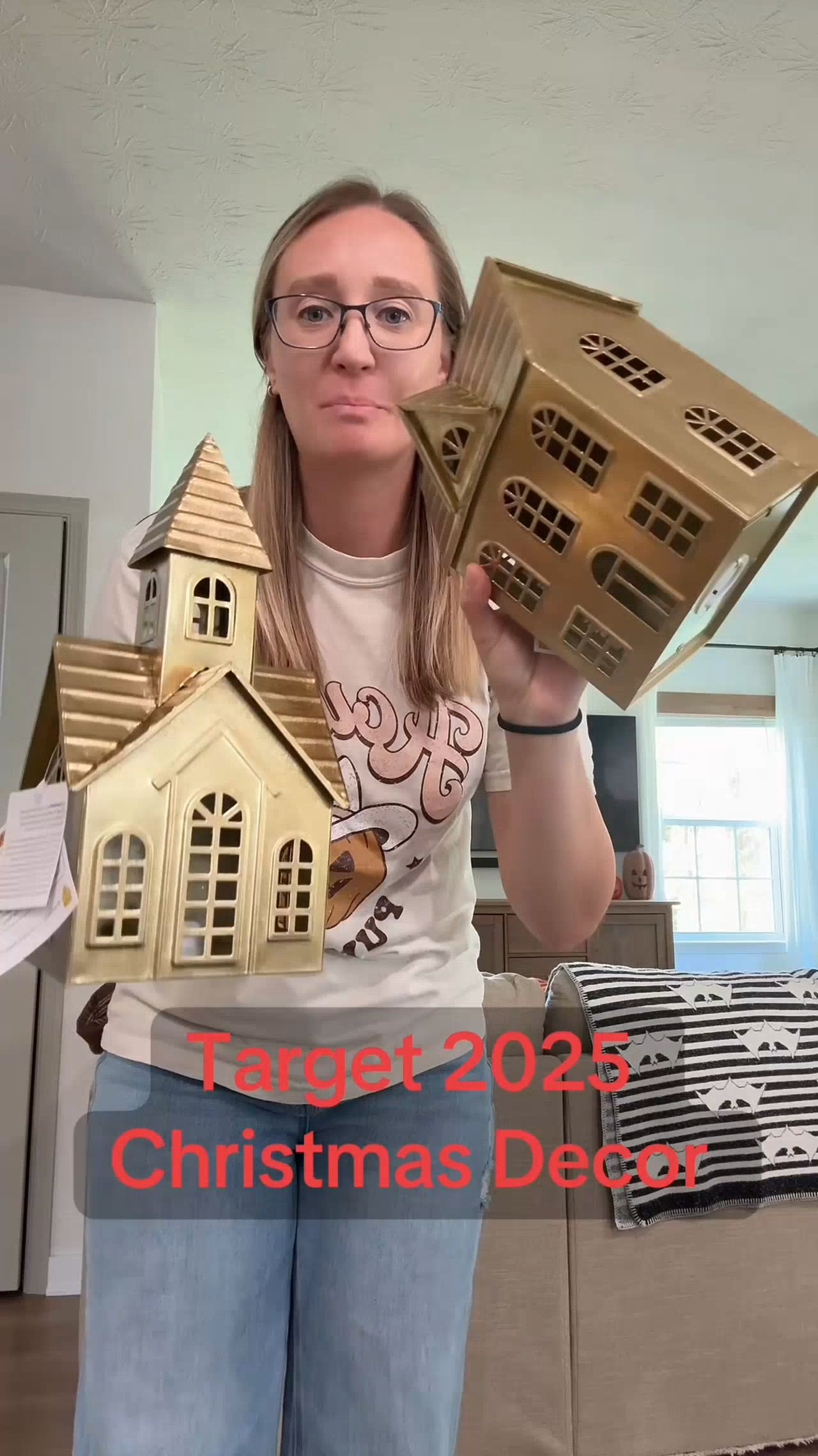 These gold Target Christmas church and house decorations are such a statement piece! They light up at night and are surprisingly big (about the size of my head) #christmasdecor 

 #LTKSeasonal #LTKHome #LTKFindsUnder50