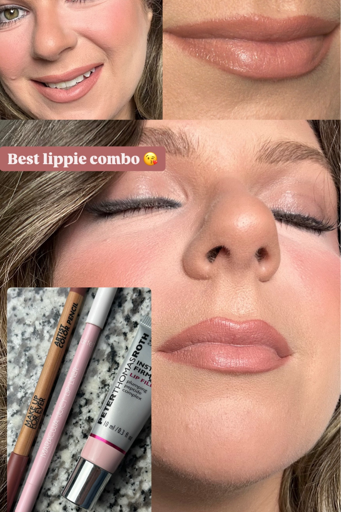 LOVE this lippie!
Plump up the look of your lips with this combo. Use the Make Up For Ever liner (wherever walnut) to line the lips, then use the Tarte (dusty rose) liner to fill color into the lips. Top the lip with the PTR plumping peptide. Wait 2-3 mins for the peptide to plump. 

#LTKFindsUnder50 #LTKBeauty