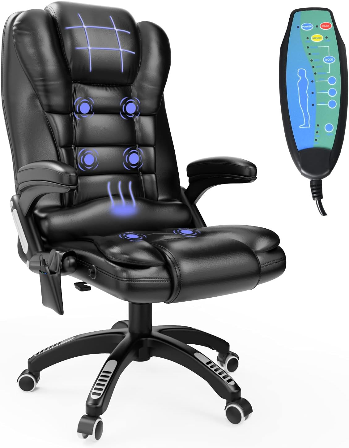 Ergonomic Massage Office Chair with Heated, Faux Leather High Back Executive 6 Pointed Vibrating ... | Amazon (US)