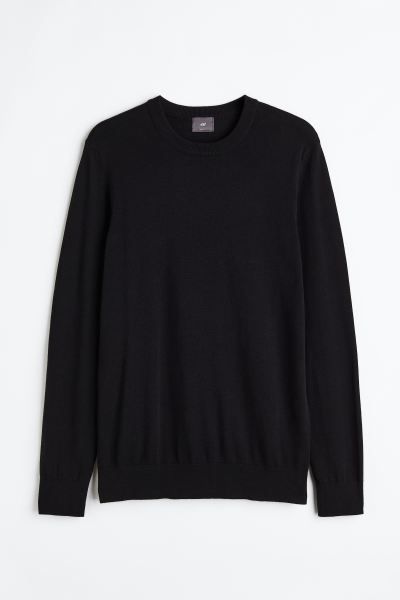Slim Fit Fine-knit Cotton Sweater - Black - Men | H&M US | H&M (US + CA)