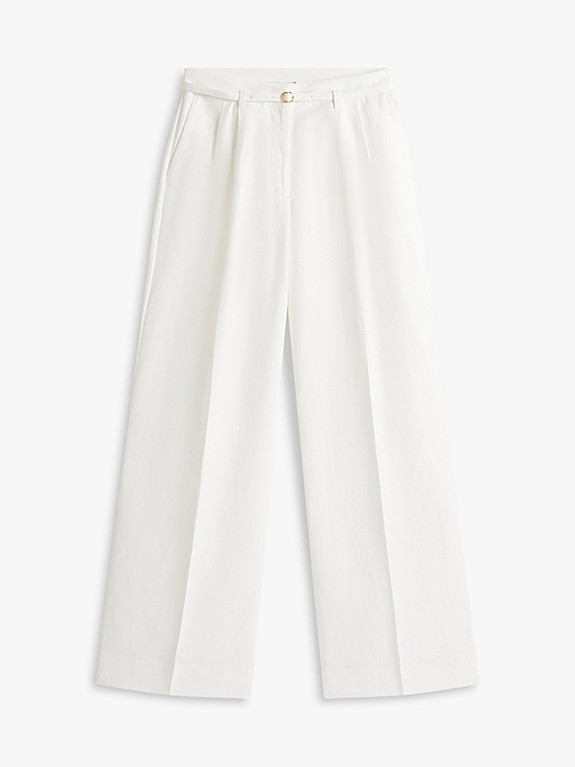 Linen Blend Belted Wide Leg Trousers | Tommy Hilfiger UK