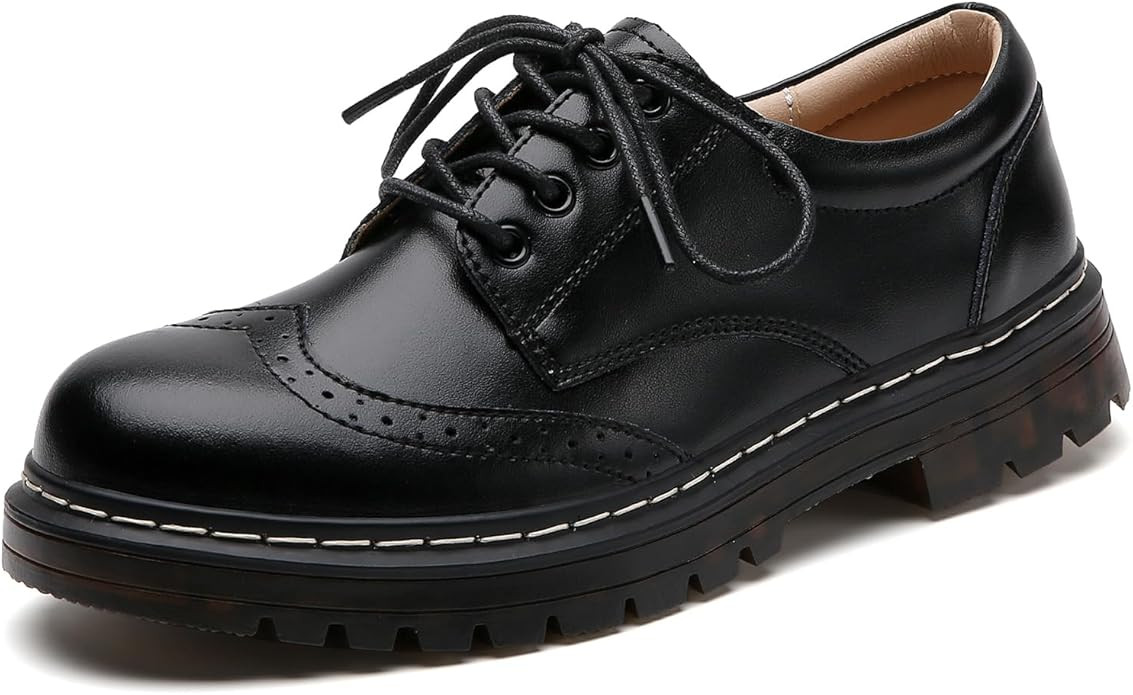 Women's Vintage Oxford Shoe,Perforated Lace-up Round Toe Leather Low Heel Brogues Shoe for Girls ... | Amazon (US)