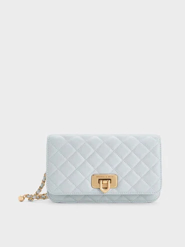 Sea Salt Blue Cressida Quilted Push-Lock Clutch | CHARLES & KEITH UK | Charles & Keith UK