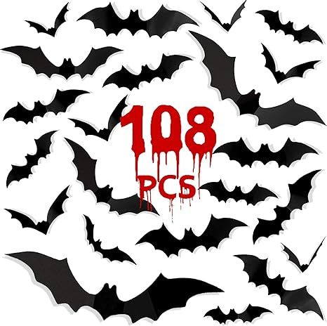 Funnlot 108PCS Bats Halloween Bats 3D Bats Decorations Bats Decor Bats Halloween Decorations Hall... | Amazon (US)