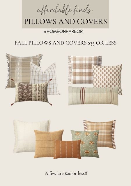 Fall throw pillows and covers for $35 or less—Target, Etsy, Walmart. 

#LTKhome #LTKSeasonal #LTKunder50