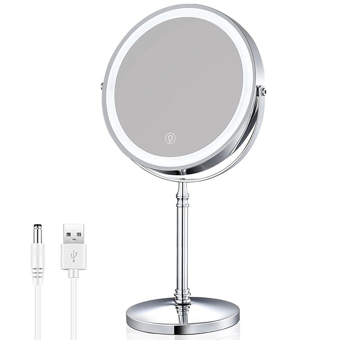 Rechargeable 8'' Lighted Makeup Mirror, 10X Magnifying Vanity Mirror with 3 Color LED Lights, Dou... | Amazon (US)