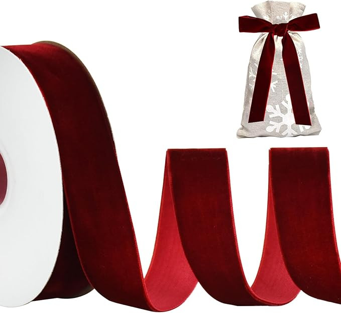 TONIFUL Burgundy Velvet Ribbon 1 Inch x 10yds, Vintage Velvet Ribbons, for Christmas Wreath Decor... | Amazon (US)