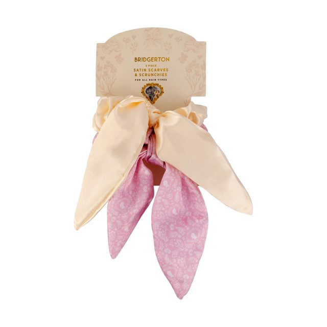 Netflix Bridgerton Satin Scrunchie Hair Tie, Adult, Cream and Pink, 2 Count | Walmart (US)