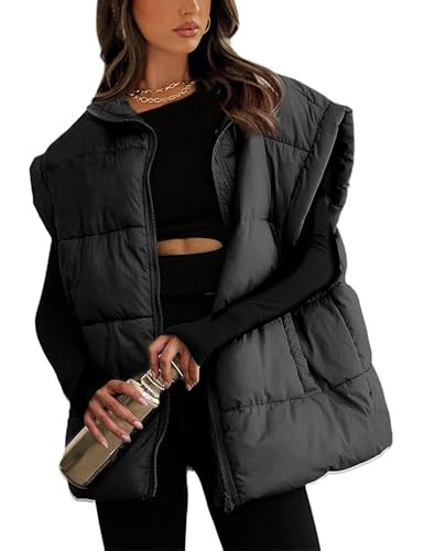 AMEBELLE Women's Oversized Puffer Vest Winter Quilted Lightweight Stand Collar Warm Padded Gilet Sleeveless Puffy Outerwear(2899-Black-S) | Amazon (US)