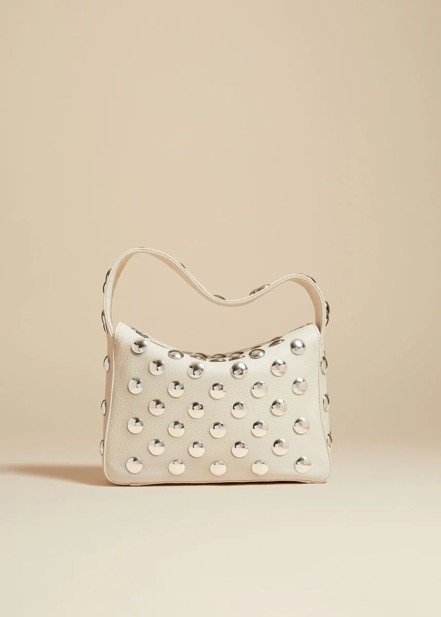 The Small Elena Bag in Off-White Leather with Studs | Khaite