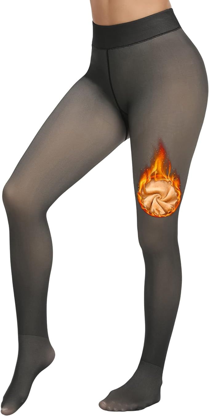 CHRLEISURE Women's Winter Warm Fleece Lined Leggings - Thick Velvet Tights Thermal Pants (TF Blac... | Amazon (US)