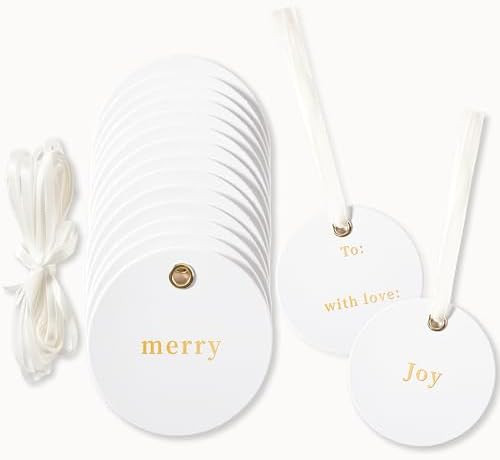 Lortarl Christmas Gift Tags - Premium Round Gift Tags with Gold Foil, “Merry”, “Joy”, “... | Amazon (US)
